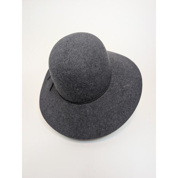 Phenix Wide-Brimmed Wool Floppy Hat W/ Leather Strap Fedora Charcoal Gray - Picture 4 of 6